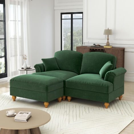Canapé d'angle 2 places modulable Mid-Century en chenille, vert