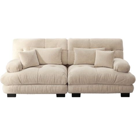 Canapé d'Angle 220cm - Chenille avec Coussins & Accoudoirs Ronds - Pour Salon, Bureau - Café Clair