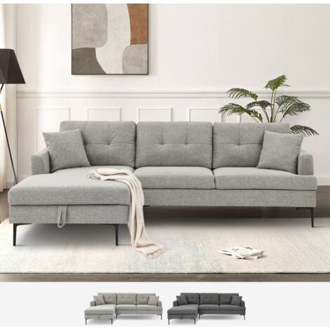 MODUS SOFÀ Canapé d'angle 3 places avec méridienne coffre en tissu gris Tangeri Couleur: Gris