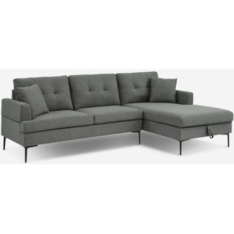 MODUS SOFÀ Canapé d'angle 3 places avec méridienne et coffre en tissu gris Agadir Couleur: Gris foncé