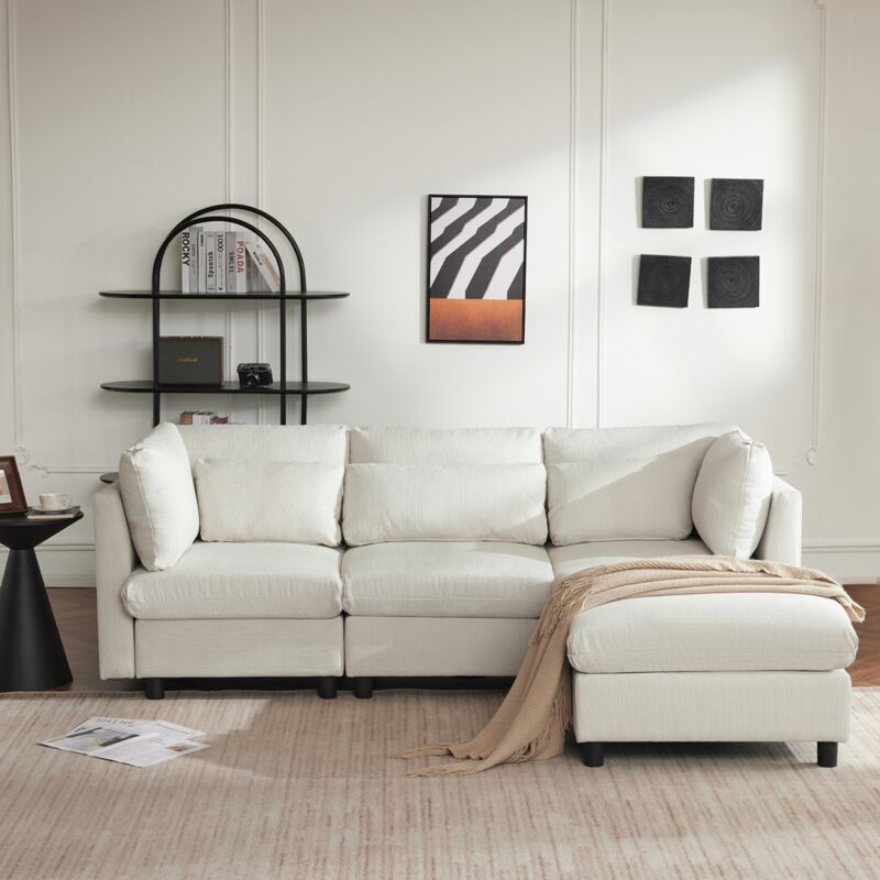 Canapé d'angle 3 places - convertible réversible coffre, canapé d'angle avec repose-pieds, meubles rembourrés, canapé de salon - Beige