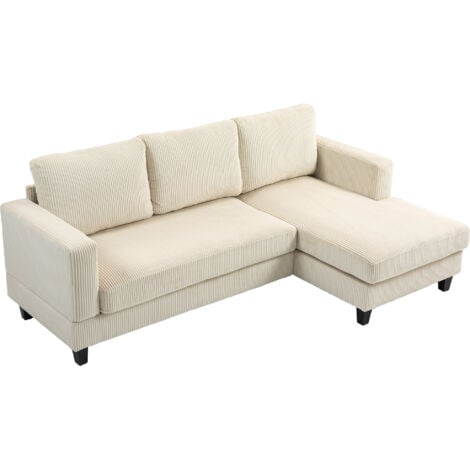 HOMCOM Canapé d'angle 3 places en velours côtelé dim. 214 x 134 cm beige