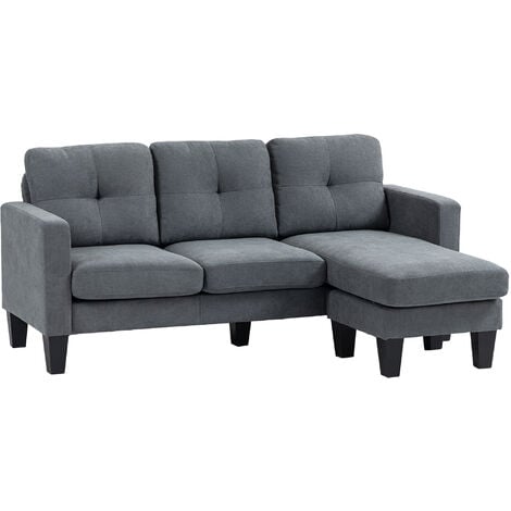 Canapé d'angle 3 places méridienne réversible garnissage mousse haute densité tissu aspect lin gris