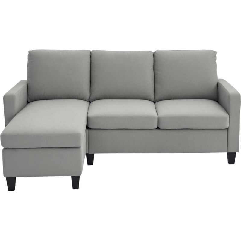 Homcom - Canapé d'angle 3 places méridienne réversible garnissage mousse haute densité 28D tissu polyester gris clair
