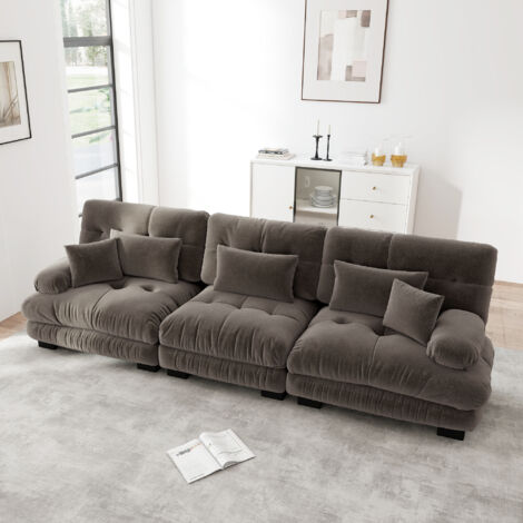 Canapé d'angle 3 places, modulable à assise profonde, chenille, marron