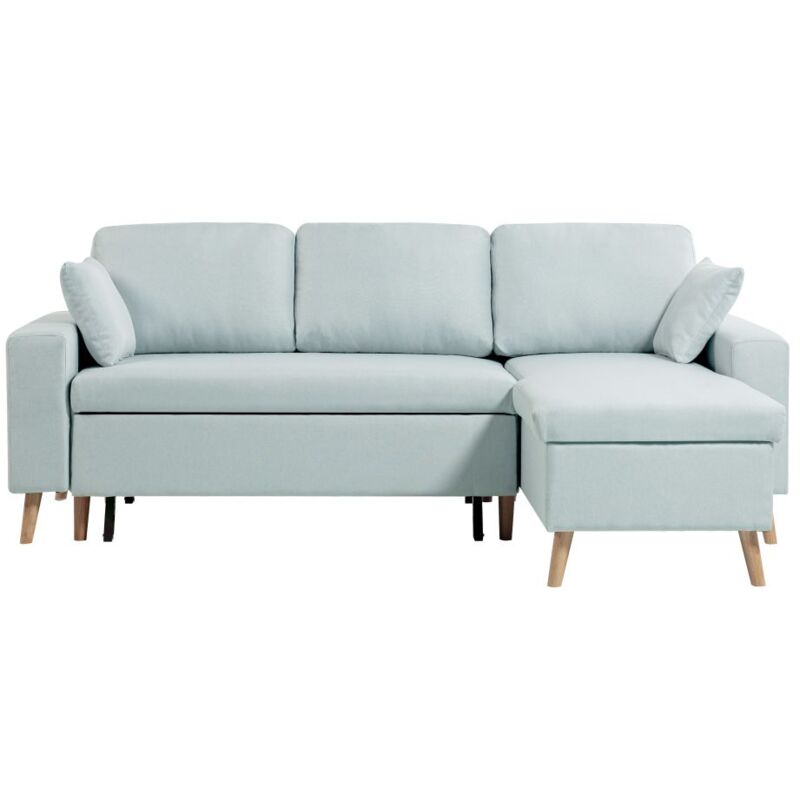 Loungitude - Canapé d'angle 4 places maria scandinave réversible et convertible en tissu - Bleu clair