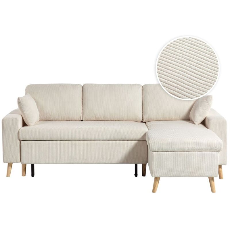 Canapé d'angle 4 places réversible et convertible MARIA SCANDINAVE en velours côtelé fin - Beige Canapé d'angle 4 places réversible et convertible MARIA SCANDINAVE en velours côtelé fin - Beige