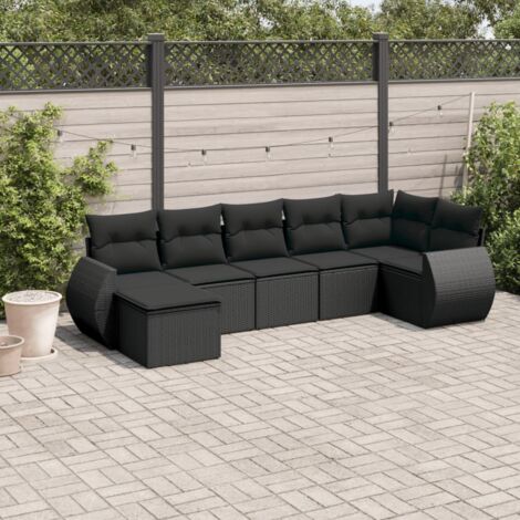 Canapé d'angle 7 places résine tressée noir avec coussins amovibles - Salon jardin modulaire pour terrasse