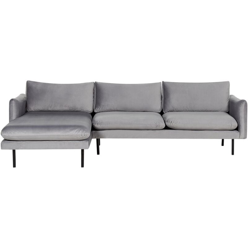Beliani - Canapé d'Angle à Droite 4 Places en Velours Gris Pieds Métal Noir Vinterbro
