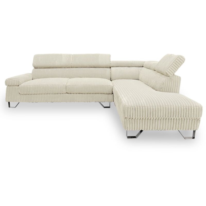 Canapé d'angle à droite avec têtières relevables Quentin Velours côtelé Beige Canapé d'angle à droite avec têtières relevables Quentin Velours côtelé Beige
