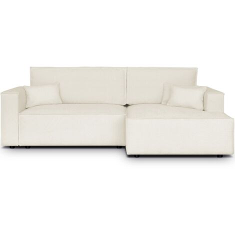 Canapé d'angle à droite convertible 3 places en tissu chenille beige - Asti