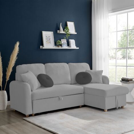 Canapé d'angle à droite convertible tissu blouclette gris - SIVECO