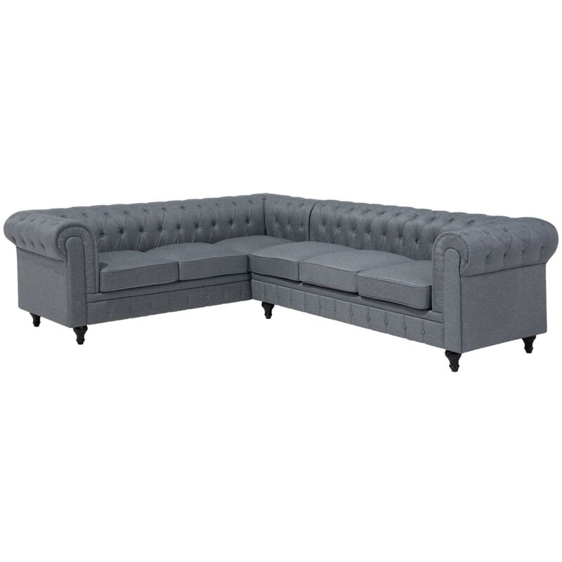 Canapé angle à droite 6 places en tissu gris clair CHESTERFIELD
