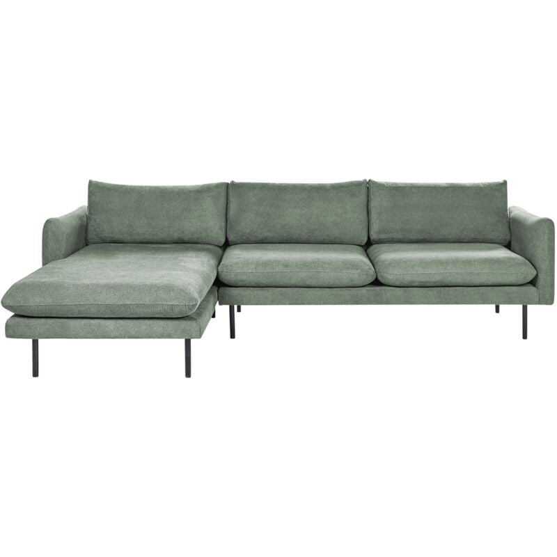 Beliani - Canapé d'Angle à Droite Moderne 4 places Siège Rembourré en Tissu Chenille Vert Pieds Noirs Vinterbro