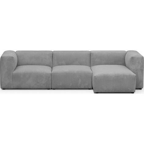 Canapé d'angle à droite modulable avec méridienne 4 places en velours côtelé gris clair - Modulo