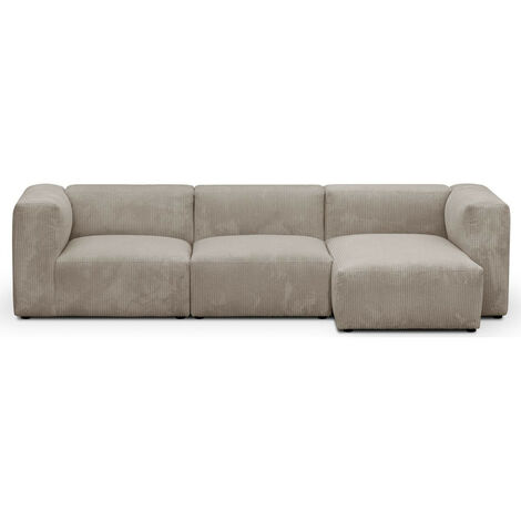 Canapé d'angle à droite modulable avec méridienne 4 places en velours côtelé taupe - Modulo