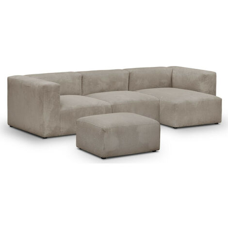 Canapé d'angle à droite modulable avec méridienne 4 places en velours côtelé taupe + pouf - Modulo
