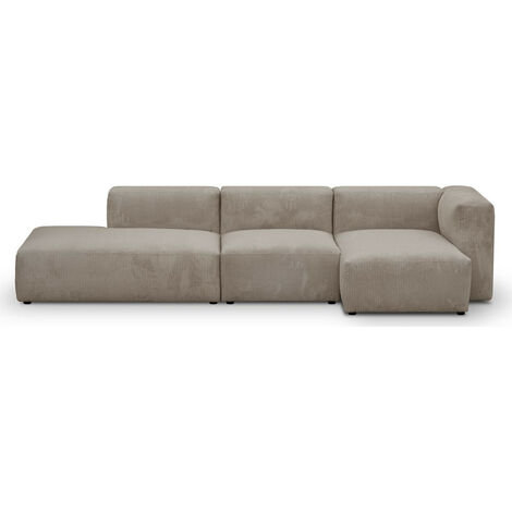 Canapé d'angle à droite modulable avec méridienne 5 places en velours côtelé taupe - Modulo