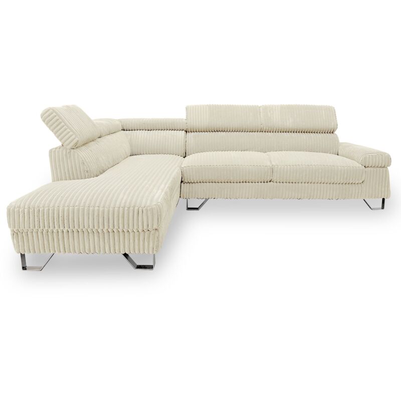 Canapé d'angle à gauche avec têtières relevables Quentin Velours côtelé Beige Canapé d'angle à gauche avec têtières relevables Quentin Velours côtelé Beige