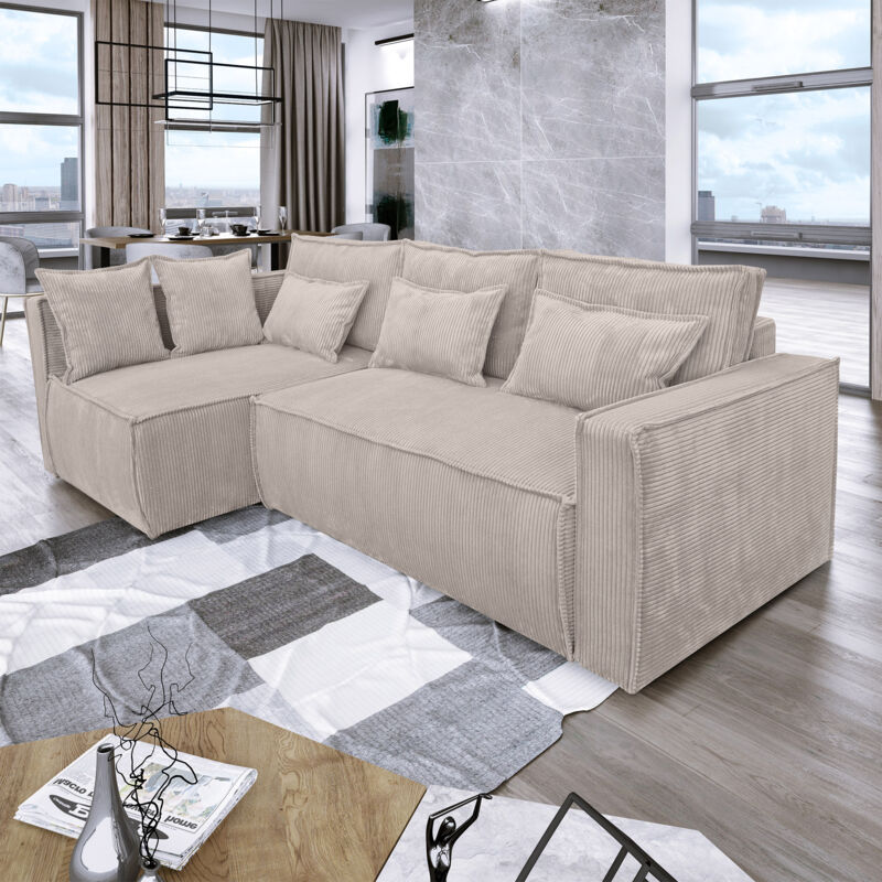 M&s - Canapé d'angle à gauche convertible 232 cm en velours côtelé beige