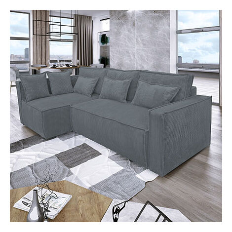 Canapé d'angle à gauche convertible 232 cm velours côtelé anthracite