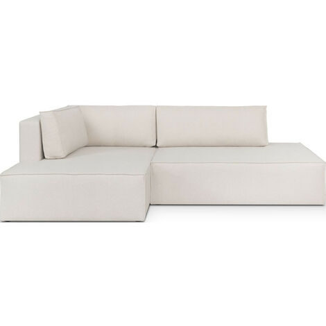 Canapé d'angle à gauche convertible 3 places avec coffre en tissu beige - Barani
