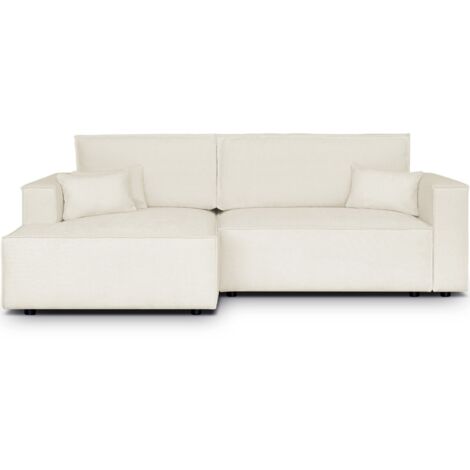 Canapé d'angle à gauche convertible 3 places en tissu chenille beige - Asti