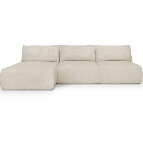 Canapé d'angle à gauche convertible 4 places avec coffre de rangement en velours côtelé beige - Jasper