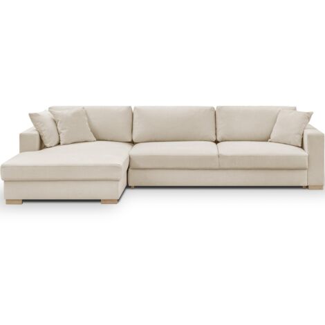 Canapé d'angle à gauche convertible 5 places en tissu chenille beige - Robin