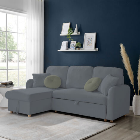 Canapé d'angle à gauche convertible tissu bouclette anthracite - SIVECO