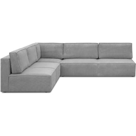 Canapé d'angle à gauche modulable 8 places en velours côtelé gris clair - Harper Mod