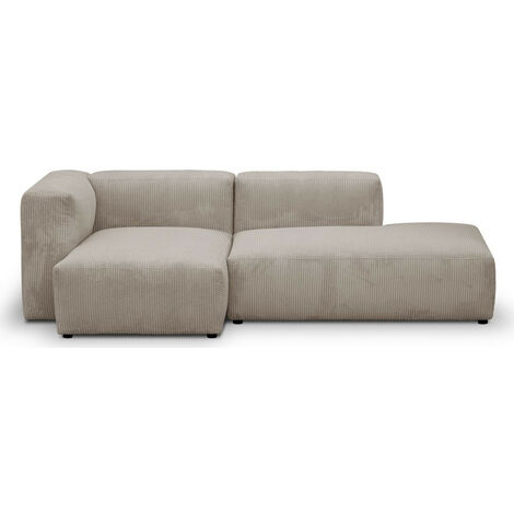 Canapé d'angle à gauche modulable avec méridienne 3/4 places en velours côtelé taupe - Modulo
