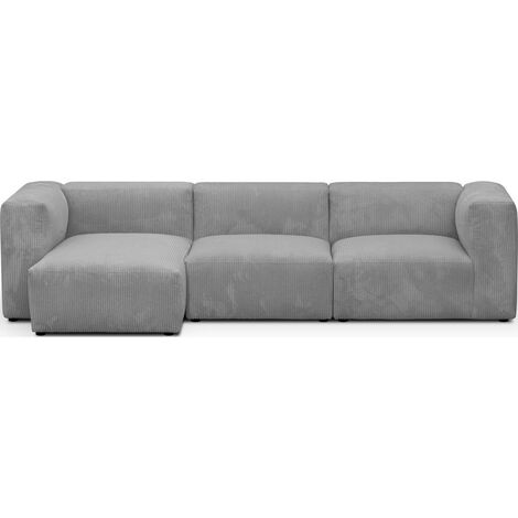 Canapé d'angle à gauche modulable avec méridienne 4 places en velours côtelé gris clair - Modulo