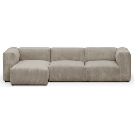 Canapé d'angle à gauche modulable avec méridienne 4 places en velours côtelé taupe - Modulo