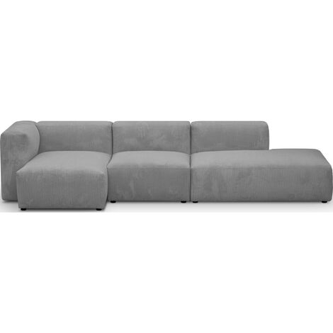 Canapé d'angle à gauche modulable avec méridienne 5 places en velours côtelé gris clair - Modulo