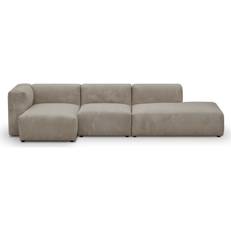 Canapé d'angle à gauche modulable avec méridienne 5 places en velours côtelé taupe - Modulo
