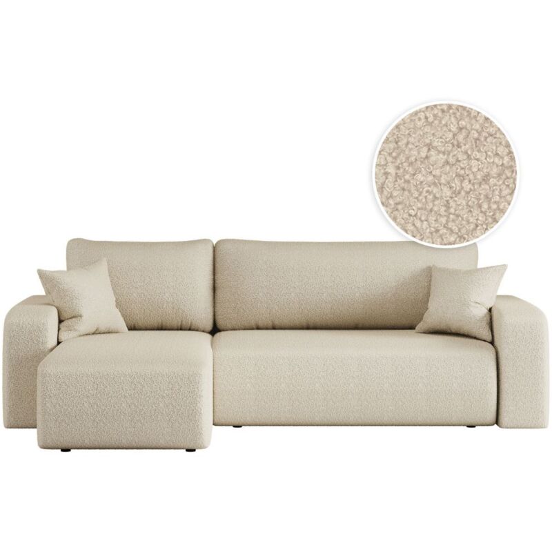 Canapé d'angle ALYA convertible et réversible 4 places en tissu bouclette - Beige