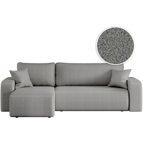 Canapé d'angle ALYA convertible et réversible 4 places en tissu bouclette - Gris