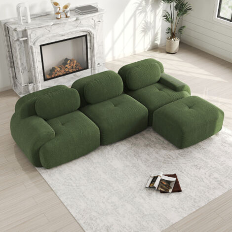 Canapé d'angle avec accoudoirs, sans assemblage requis, en velours côtelé vert, ergonomique
