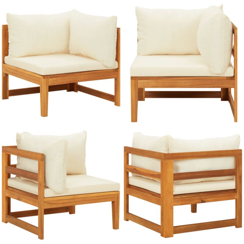 Canapé d'angle avec coussins blanc crème Bois d'acacia solide - Canapé D'angle - Mobilier De Jardin - Meubles De Terrasse - Salon De Jardin - Acacia