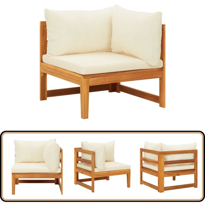 Canapé d'angle avec coussins blanc crème Bois d'acacia solide - Canapé D'angle - Mobilier De Jardin - Meubles De Terrasse - Salon De Jardin - Acacia