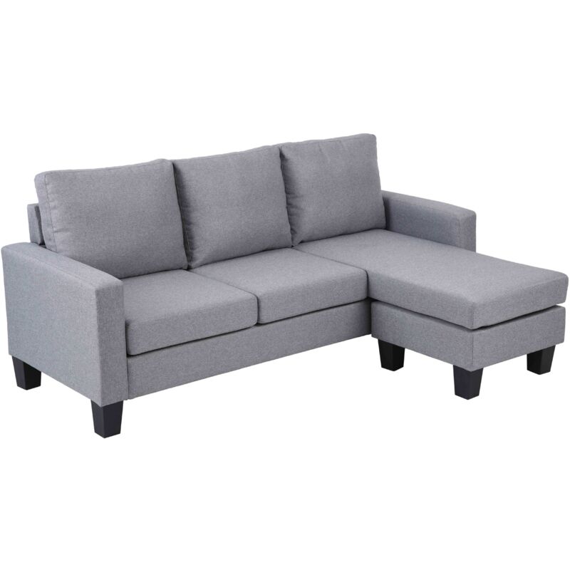 Oviala - Canapé d'angle avec méridienne en tissu 3 places gris