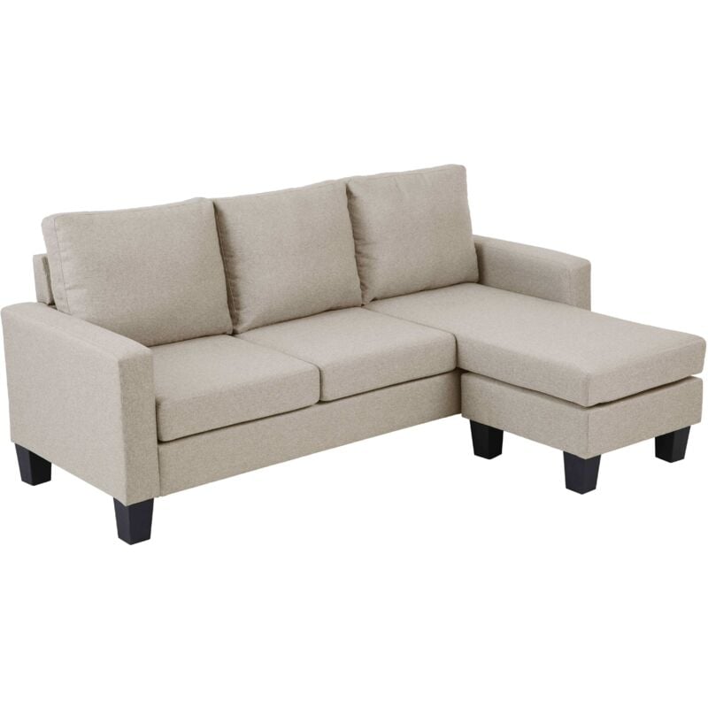 Oviala - Canapé d'angle avec méridienne en tissu 3 places écru