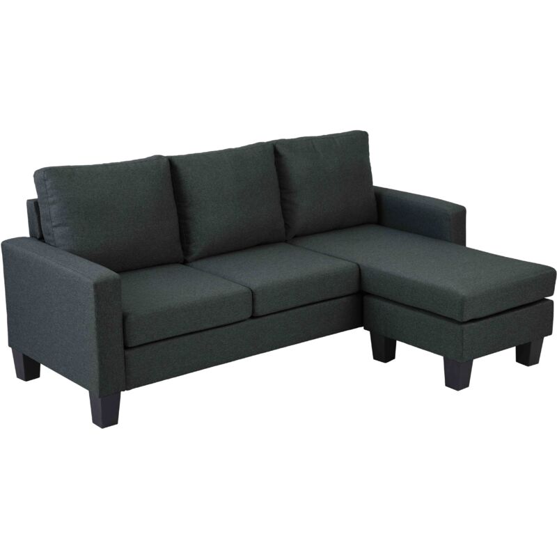 Oviala - Canapé d'angle avec méridienne en tissu 3 places noir