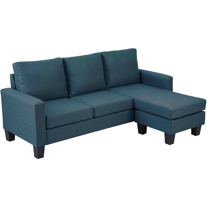 Oviala - Canapé d'angle avec méridienne en tissu 3 places bleu