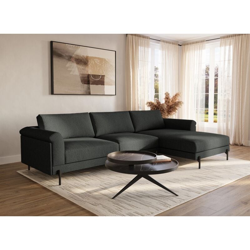 Deco In Paris - leia - Canapé d'angle avec méridienne en tissu gris foncé leia - Angle Droit