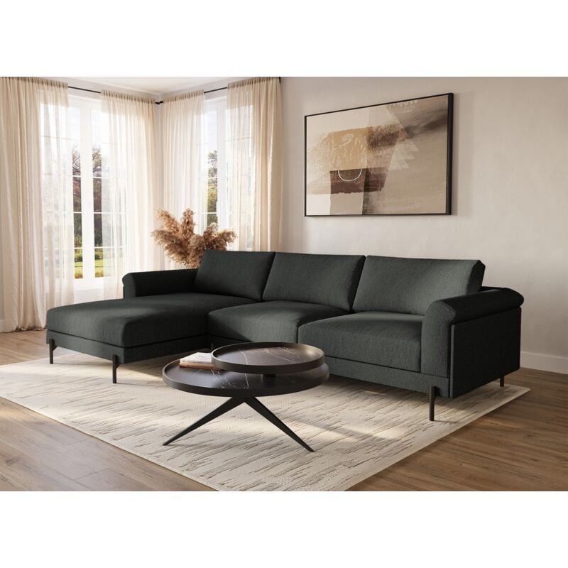 Deco In Paris - leia - Canapé d'angle avec méridienne en tissu gris foncé leia - Angle Gauche