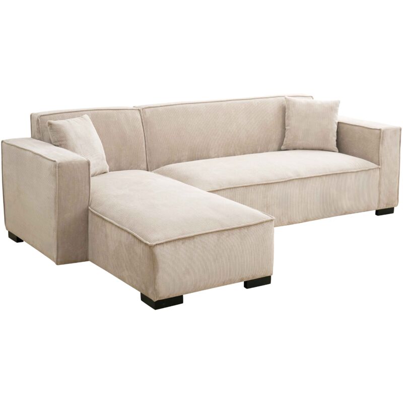 Oviala - Canapé d'angle fixe 3 places avec méridienne gauche écru