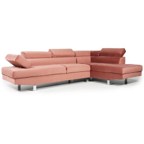 Canapé d'angle avec têtières relevables Alfa Velours Rose