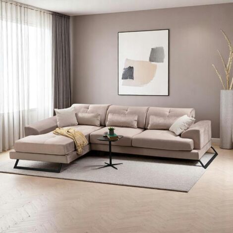 Canapé d'angle beige - dossier inclinable, côté gauche MILO